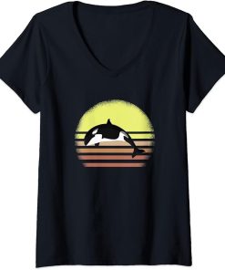 Womens Orca Retro Style Killer Whale V-Neck T-Shirt