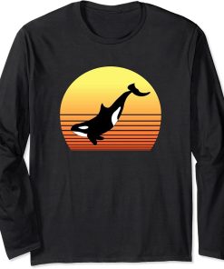 Love Orcas Killer Whale Vintage Retro Sun Themed Long Sleeve T-Shirt