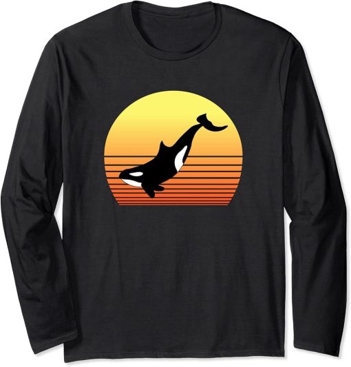 Love Orcas Killer Whale Vintage Retro Sun Themed Long Sleeve T-Shirt