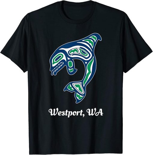 Blue Green Native American Westport WA Orca Killer Whale T-Shirt