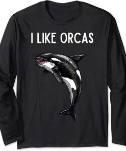 I Like Orcas and Maybe 3 People Vintage Black and White Long Sleeve T-Shirt