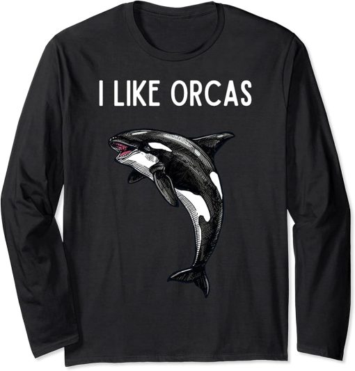 I Like Orcas and Maybe 3 People Vintage Black and White Long Sleeve T-Shirt