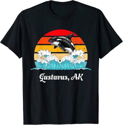 Vintage Gustavus AK Distressed Orca Killer Whale Art T-Shirt