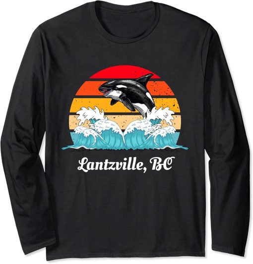 Vintage Lantzville BC Distressed Orca Killer Whale Art Long Sleeve T-Shirt