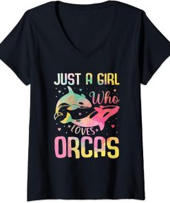 Womens Funny Just A Girl Who Loves Orcas V-Neck T-Shirt